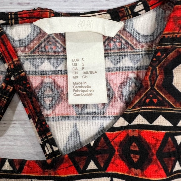 H&M red black brown fit and flare dress peep back sleeveless small aztec tribal - Picture 5 of 7